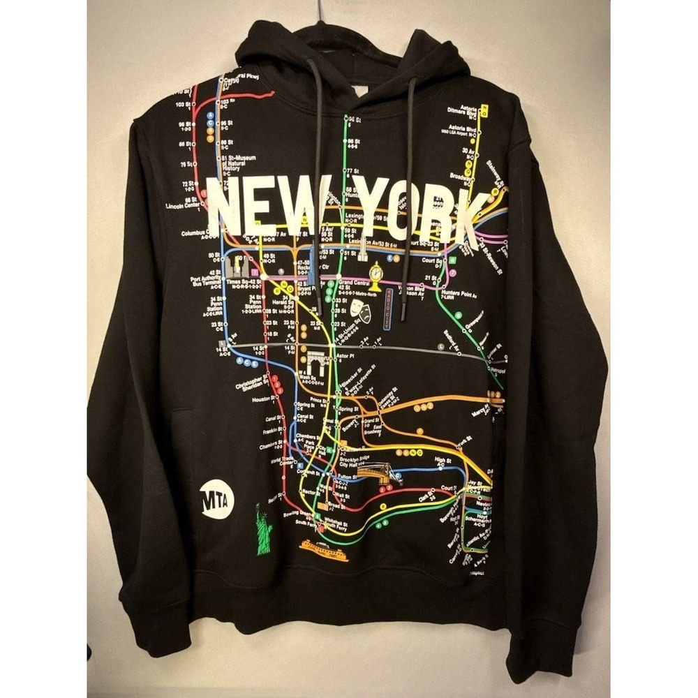 MTA Officially Licensed New York Subway Map Black Hoodie Med.